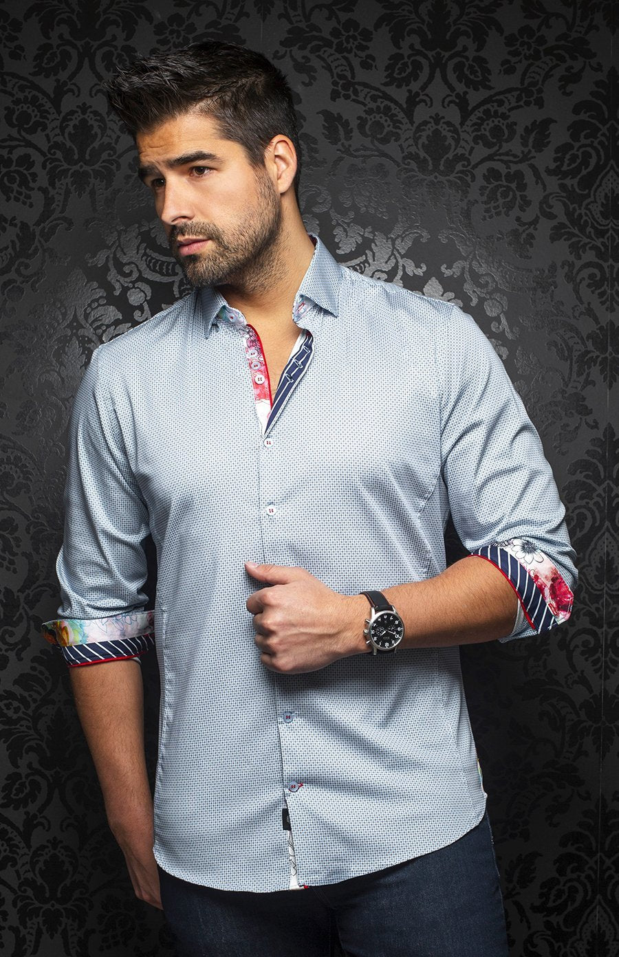 Chemise | DION, White / Blue - AU NOIR