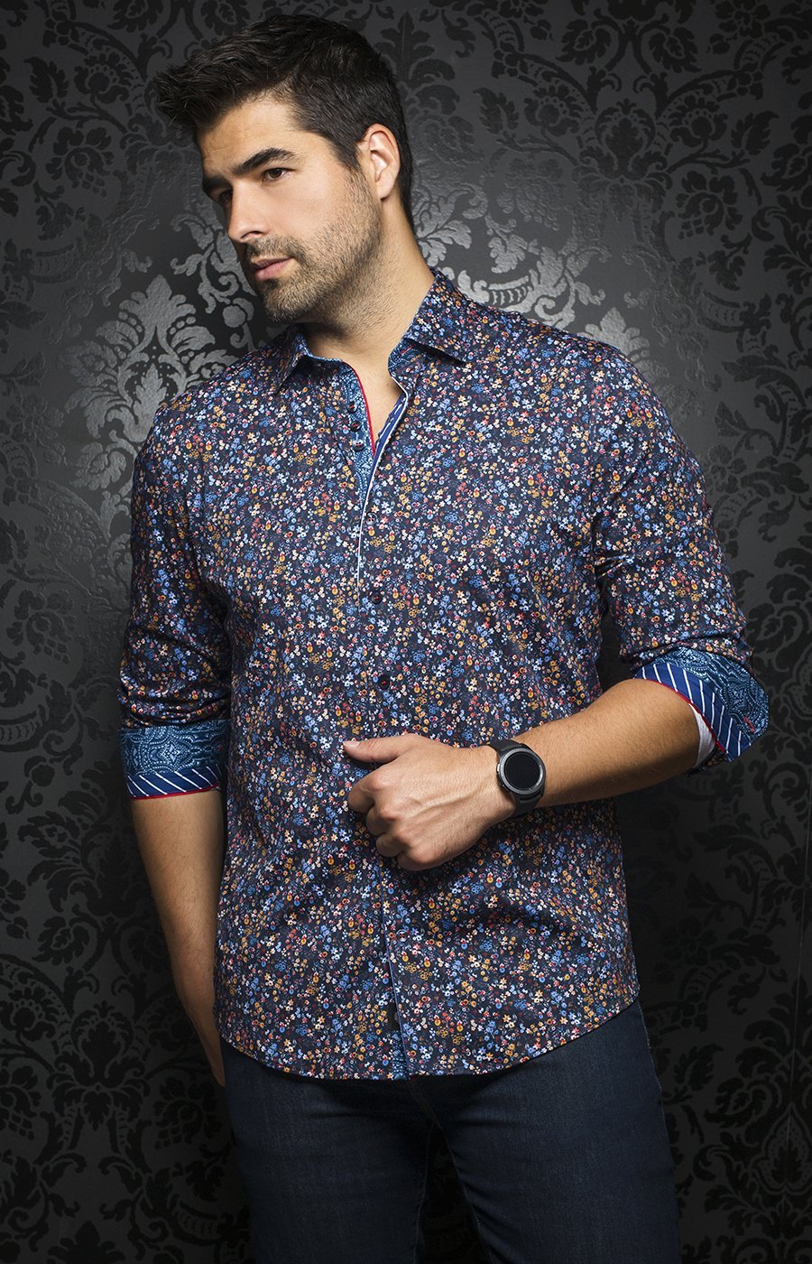 Chemise | Louis, Navy / Orange - AU NOIR