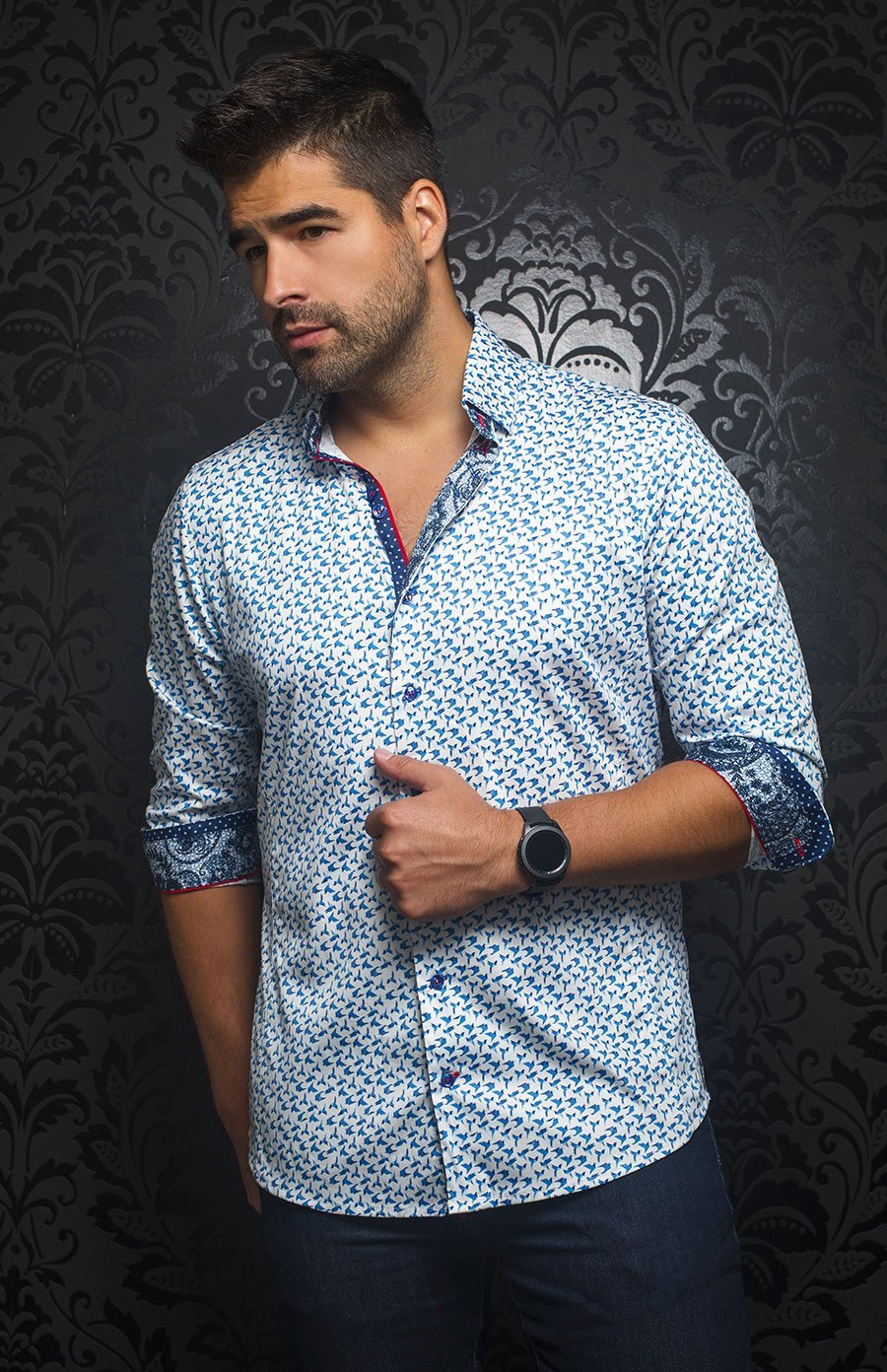 Chemise | MAKI, White / Blue - AU NOIR