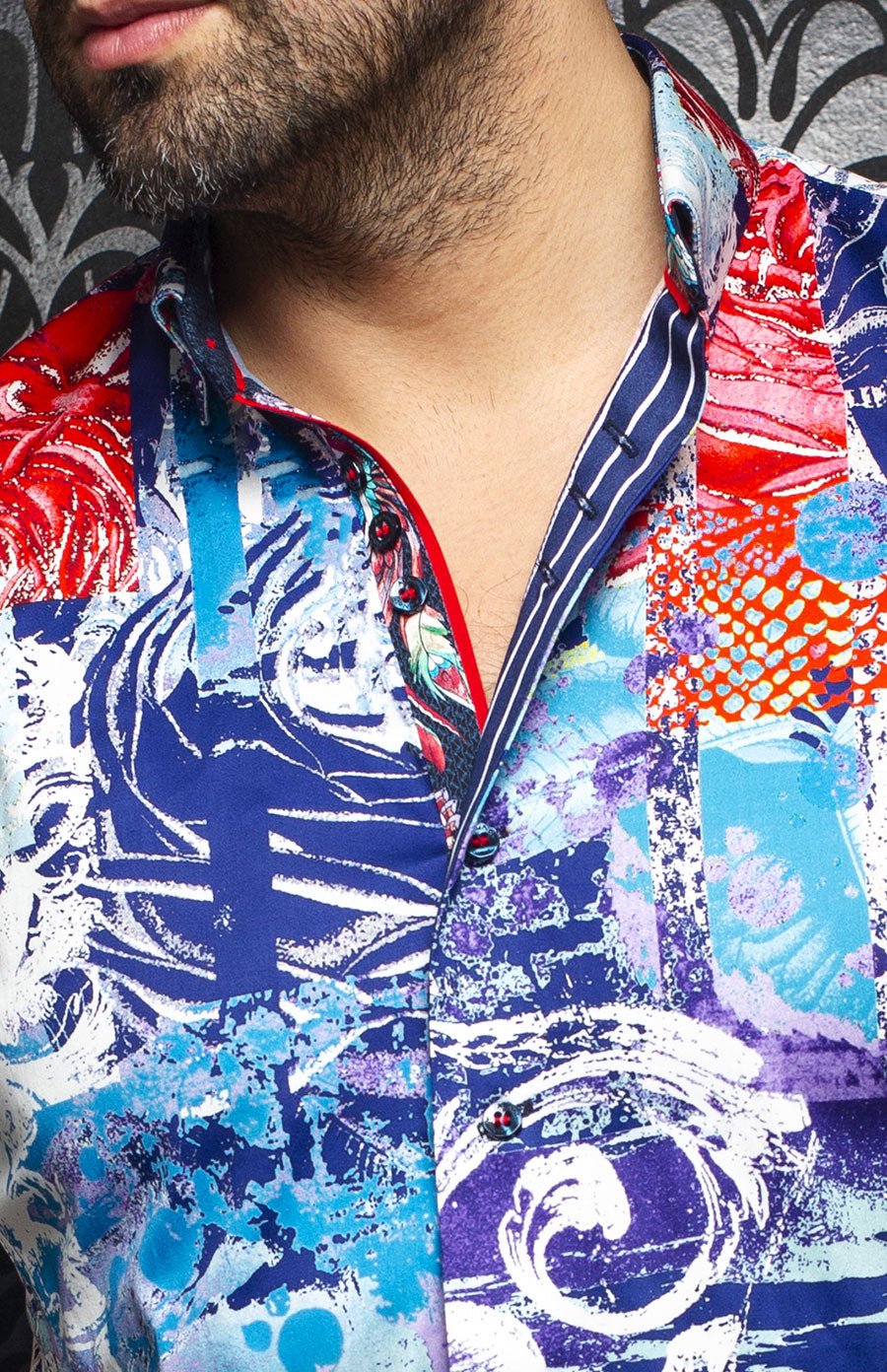 Chemise manches courtes | GABIN, Turquoise / Navy - AU NOIR