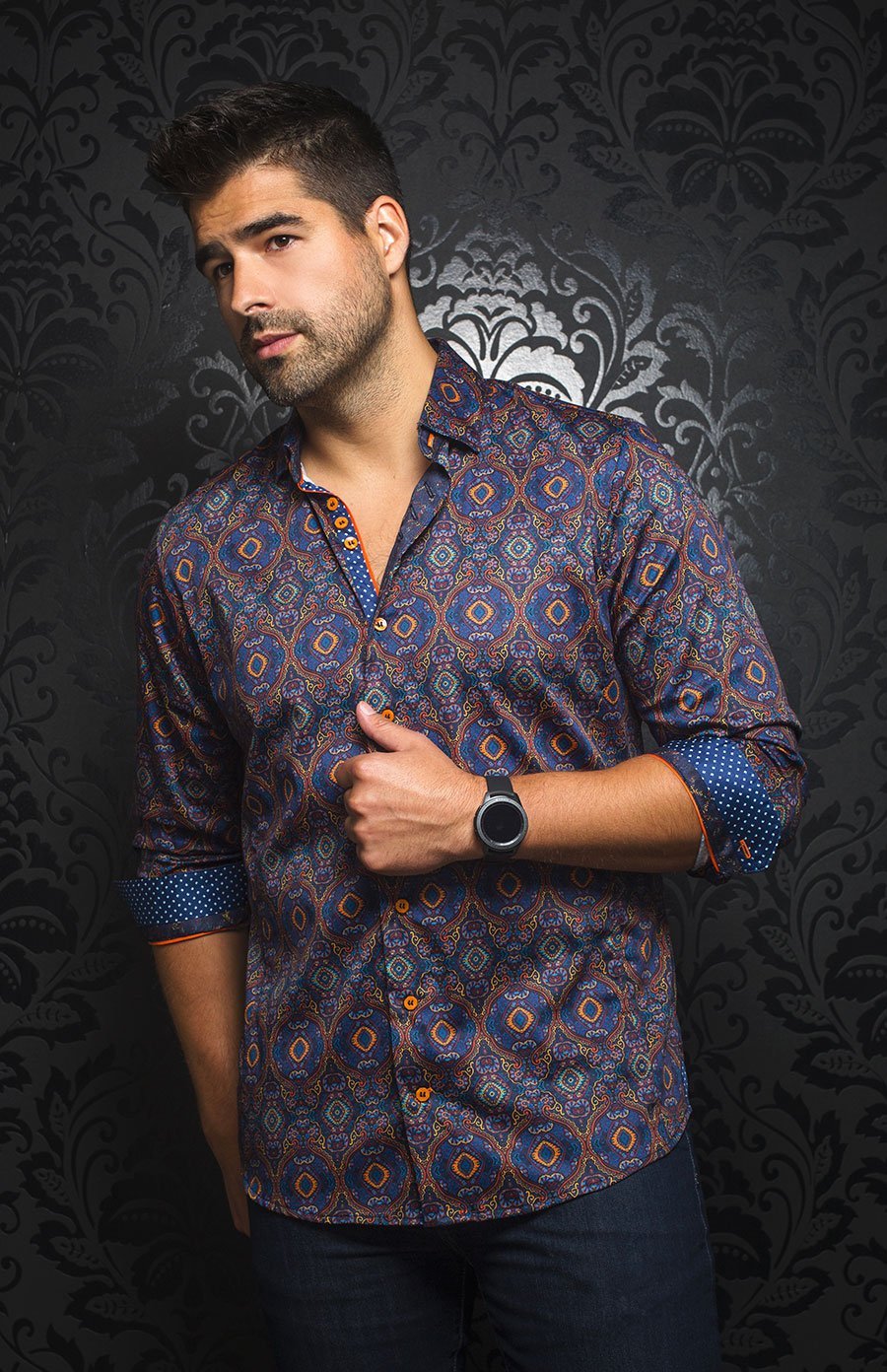 Chemise | MYSTIQUE, Navy / Orange - AU NOIR