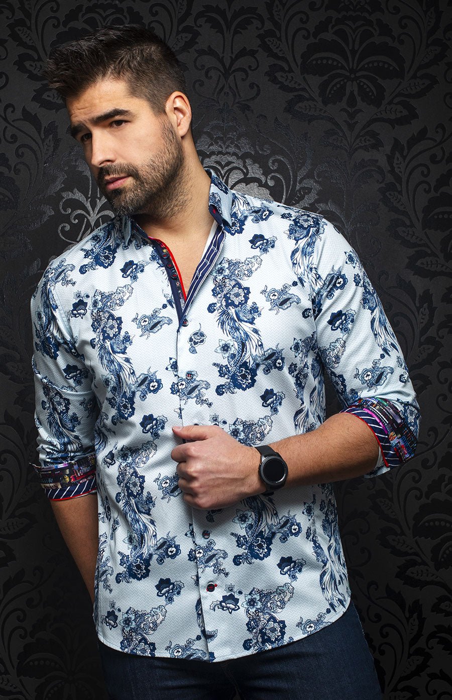 Chemise | RIVERA, White / Blue - AU NOIR