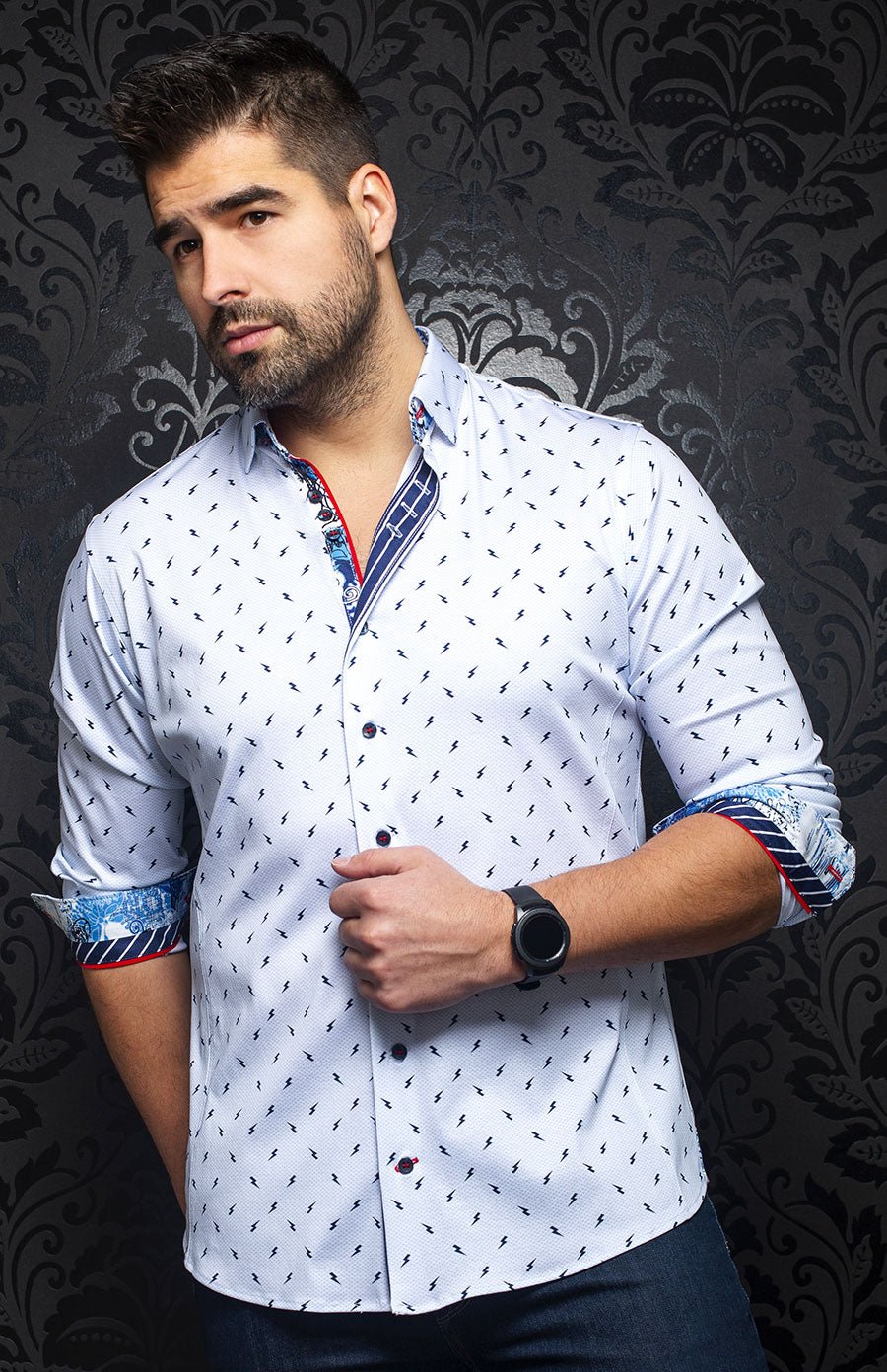 Chemise | VOLT, White / Blue - AU NOIR