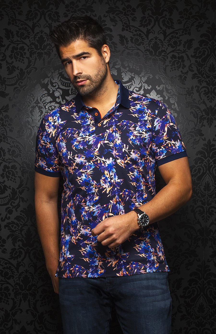 Polo - BERMUDA, Navy / Orange - AU NOIR