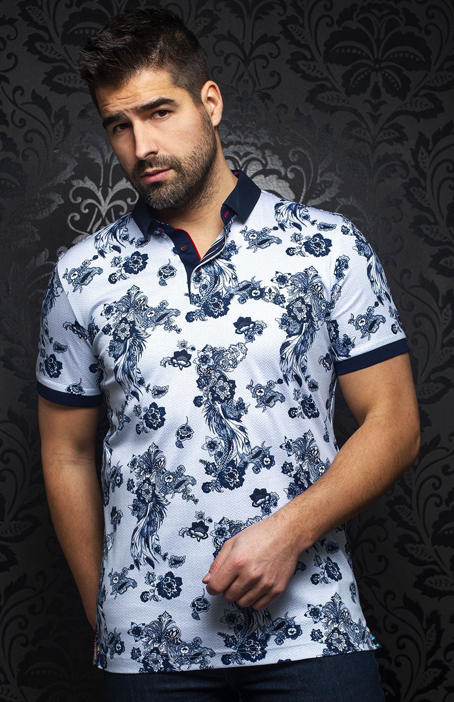 Polo | MACKAY, White / Blue - AU NOIR