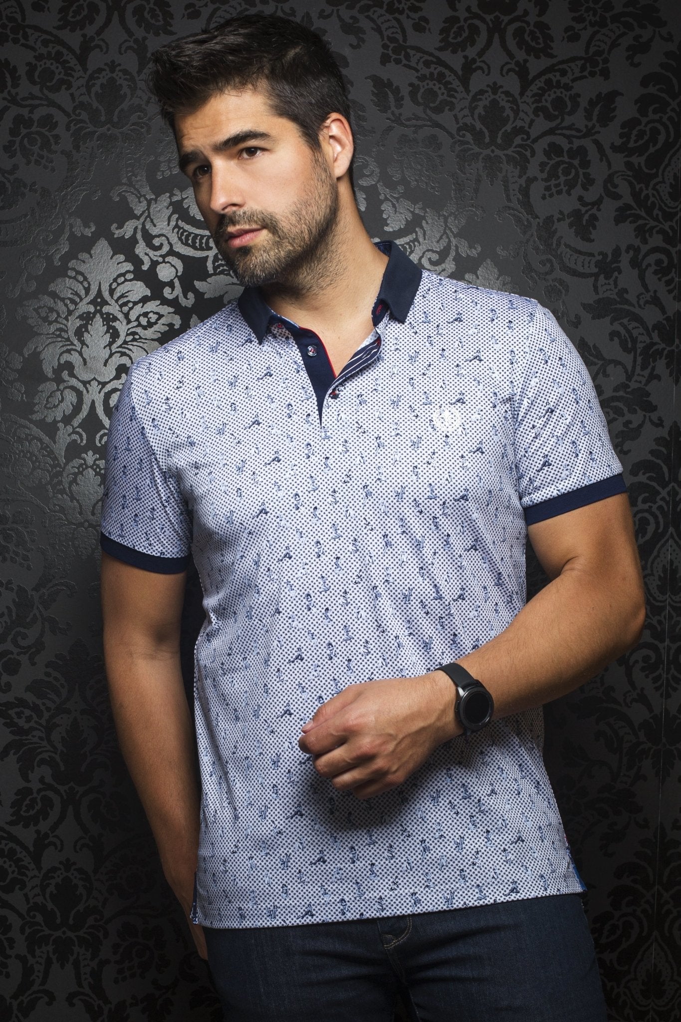 Polo | PAGE, white / navy - AU NOIR