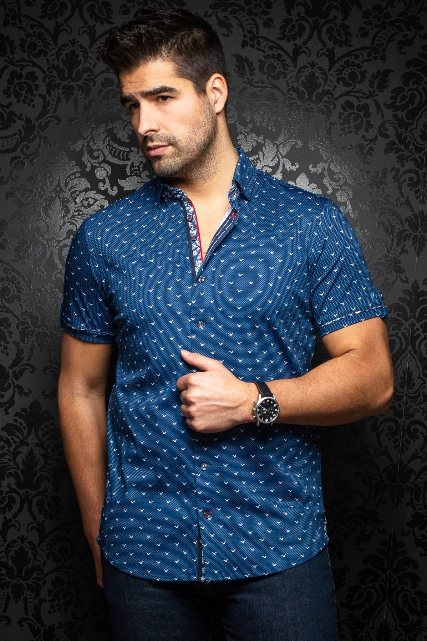 Stretch Short Sleeve Shirt | Naxos Navy - AUNOIR