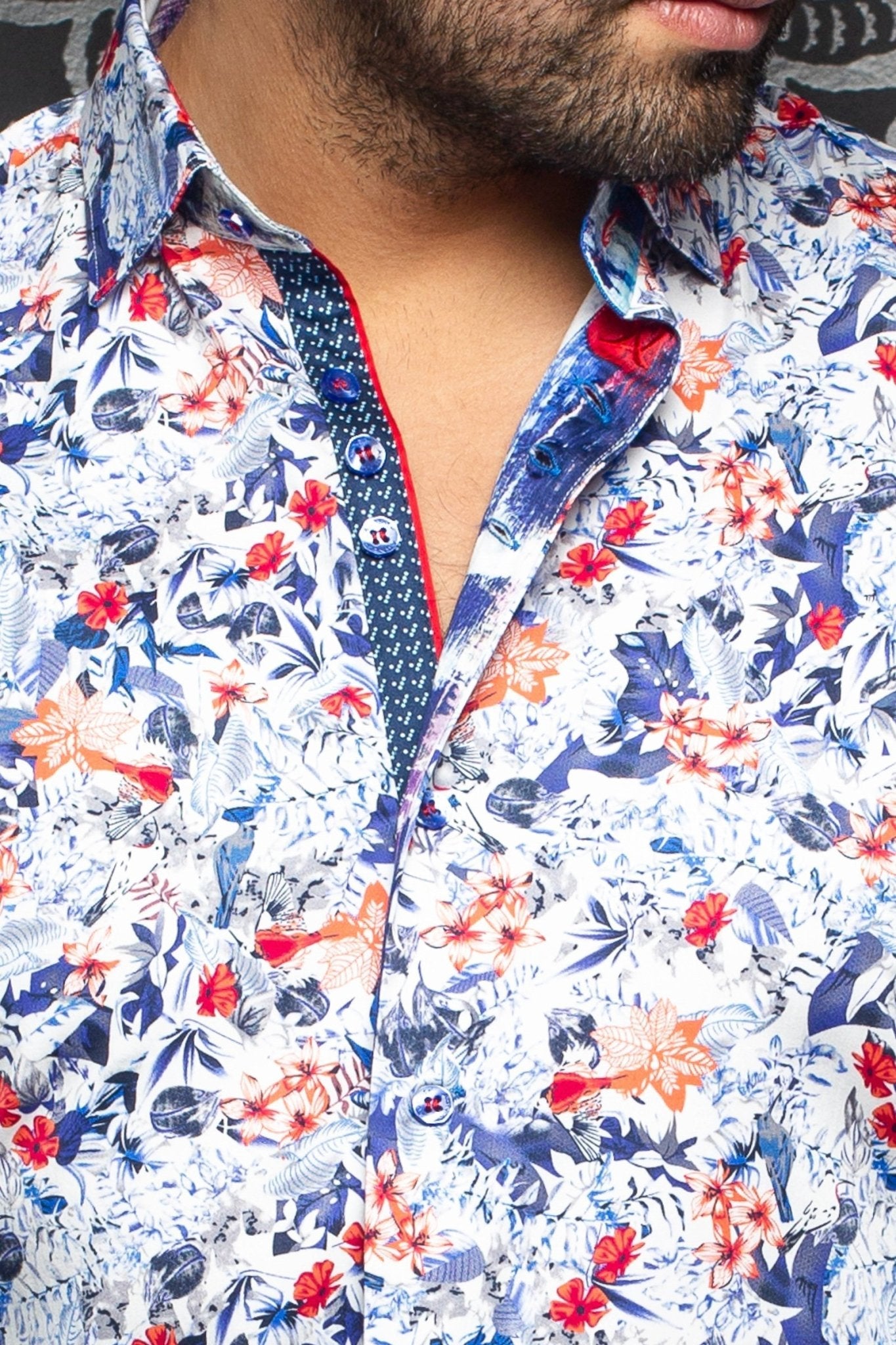 Short-Sleeve Shirt | Inova Floral Red Navy - AUNOIR